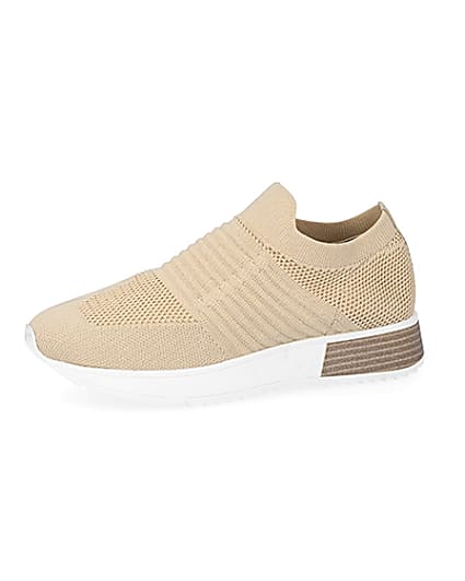 360 degree animation of product Beige knitted runner trainers frame-2