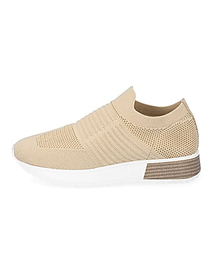 360 degree animation of product Beige knitted runner trainers frame-3