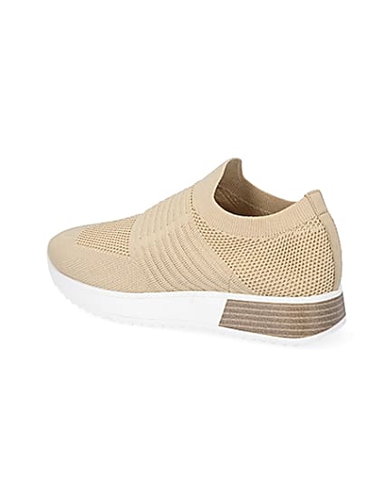 360 degree animation of product Beige knitted runner trainers frame-5