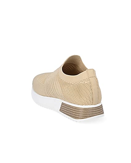 360 degree animation of product Beige knitted runner trainers frame-7
