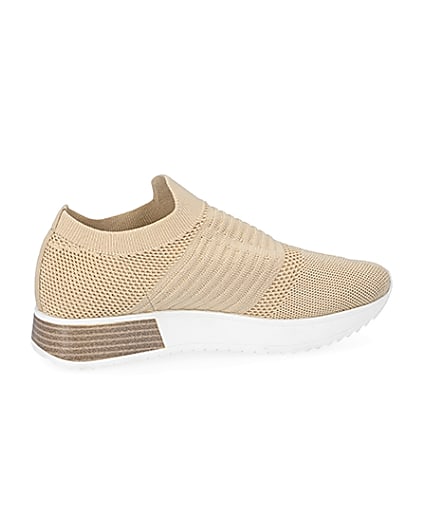 360 degree animation of product Beige knitted runner trainers frame-14