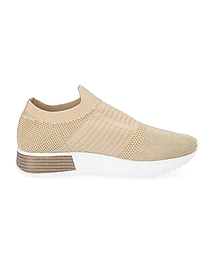 360 degree animation of product Beige knitted runner trainers frame-15