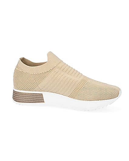 360 degree animation of product Beige knitted runner trainers frame-16