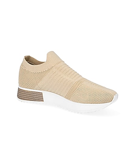 360 degree animation of product Beige knitted runner trainers frame-17
