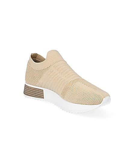 360 degree animation of product Beige knitted runner trainers frame-18
