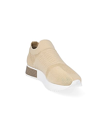 360 degree animation of product Beige knitted runner trainers frame-19