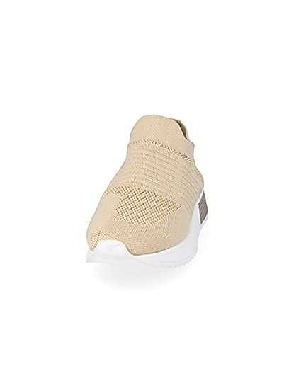 360 degree animation of product Beige knitted runner trainers frame-22