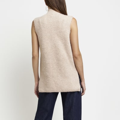 Beige knitted tank top River Island