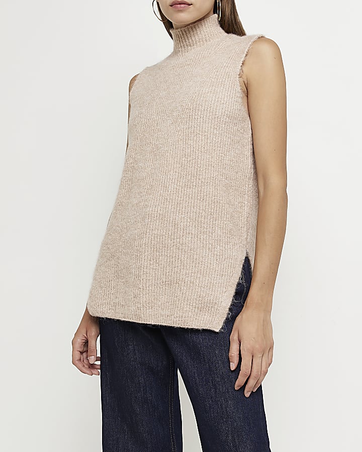Beige knitted tank top