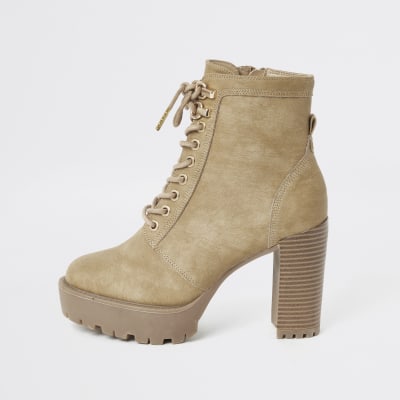 tan lace up heeled boots