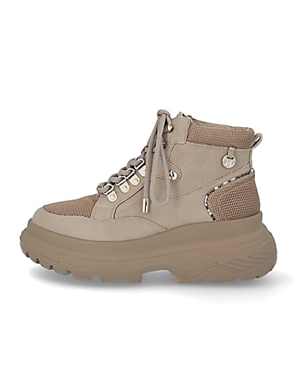 360 degree animation of product Beige lace up hiker ankle boots frame-3