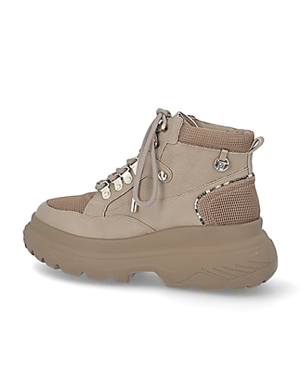 360 degree animation of product Beige lace up hiker ankle boots frame-4