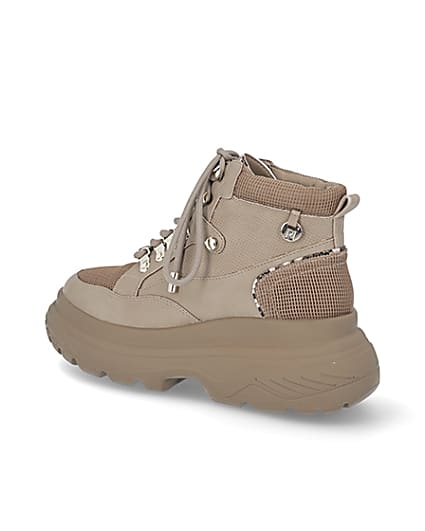 360 degree animation of product Beige lace up hiker ankle boots frame-5