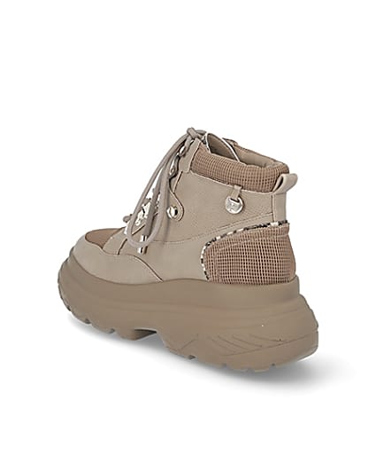 360 degree animation of product Beige lace up hiker ankle boots frame-6