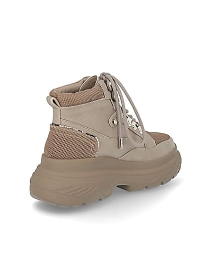 360 degree animation of product Beige lace up hiker ankle boots frame-12