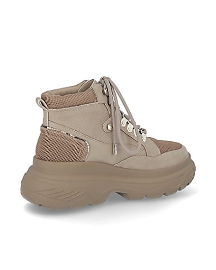 360 degree animation of product Beige lace up hiker ankle boots frame-13