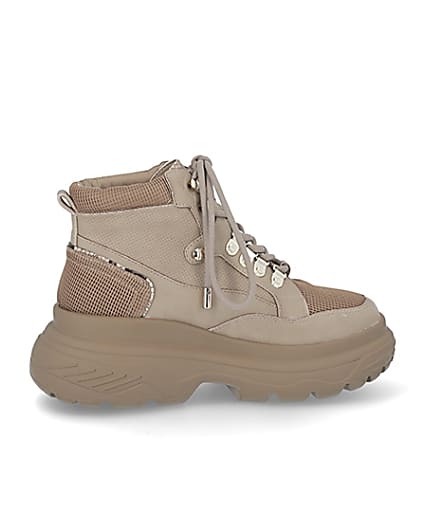 360 degree animation of product Beige lace up hiker ankle boots frame-14