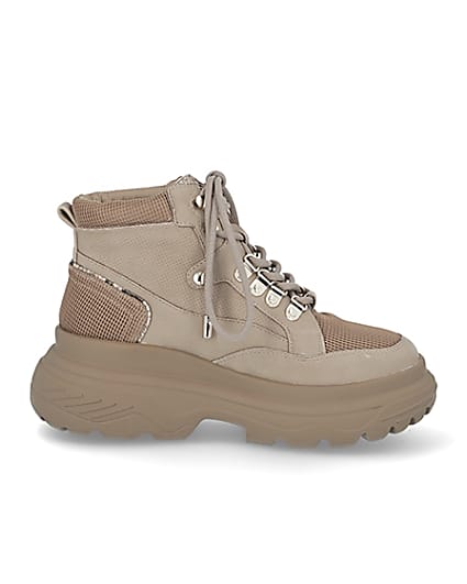 360 degree animation of product Beige lace up hiker ankle boots frame-15