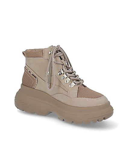 360 degree animation of product Beige lace up hiker ankle boots frame-17