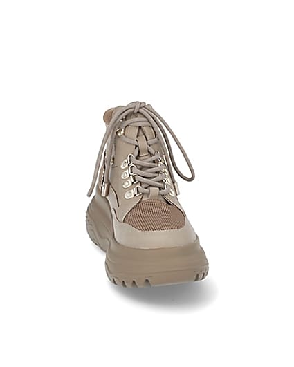 360 degree animation of product Beige lace up hiker ankle boots frame-20
