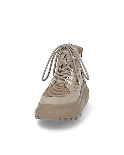 360 degree animation of product Beige lace up hiker ankle boots frame-22
