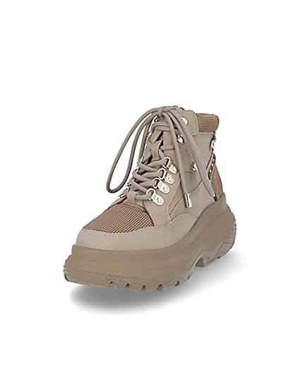 360 degree animation of product Beige lace up hiker ankle boots frame-23