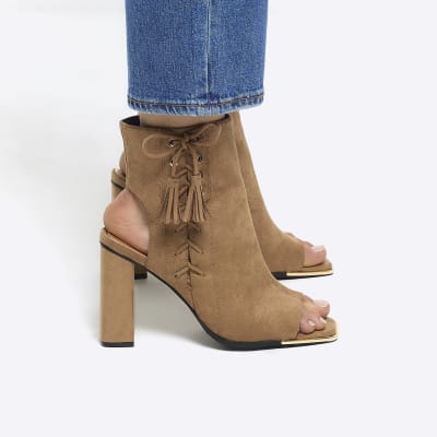 Beige peep hot sale toe booties