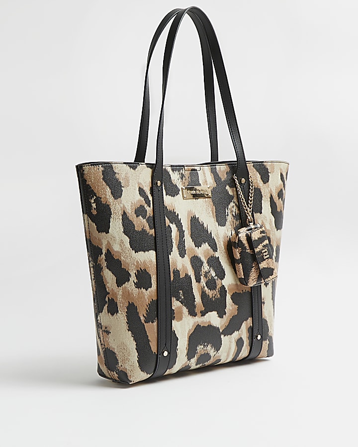Beige leopard handbag and laptop case set