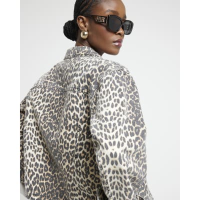 Beige leopard print denim shacket River Island