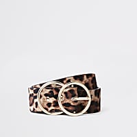 Beige leopard print double ring belt