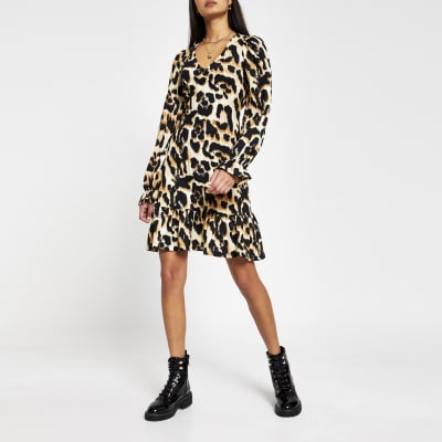 leopard print long sleeve mini dress