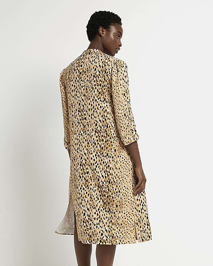 Beige leopard print longline blazer