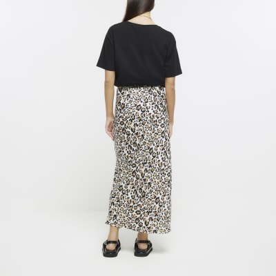 Beige leopard print maxi skirt | River Island