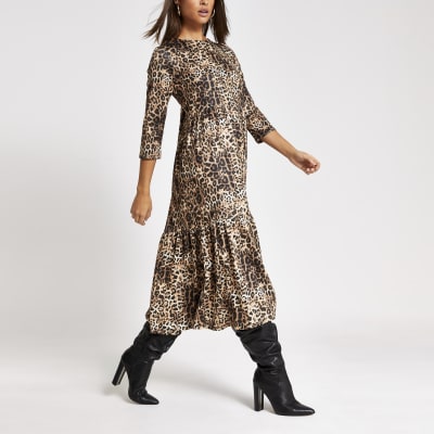 river island leopard midi dress