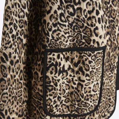 Beige leopard print quilted jacket River Island