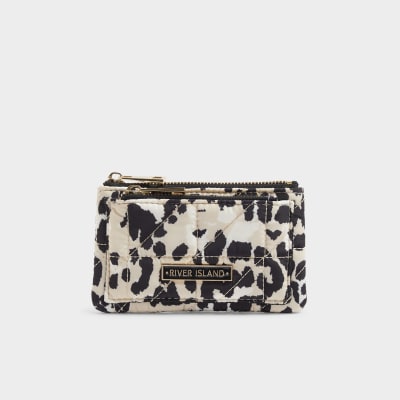 Beige leopard print quilted pouch purse River Island