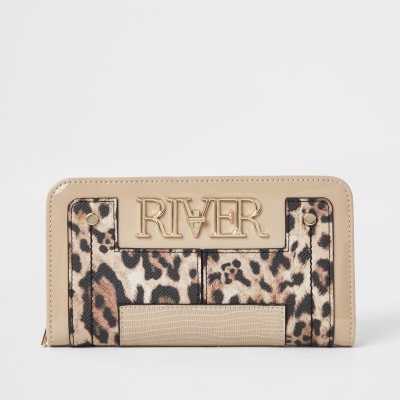 Beige leopard print 'River' zip purse | River Island