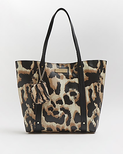 Beige leopard print shopper bag