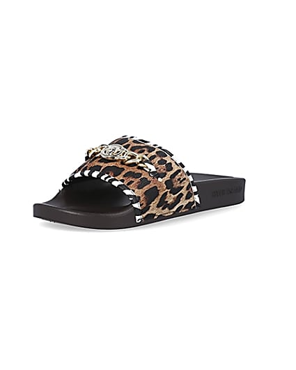 360 degree animation of product Beige leopard print sliders frame-0