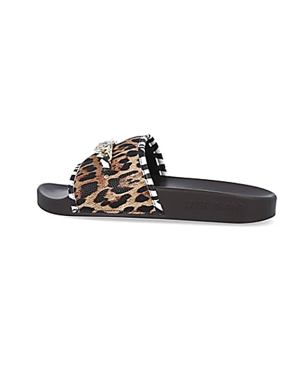 360 degree animation of product Beige leopard print sliders frame-4