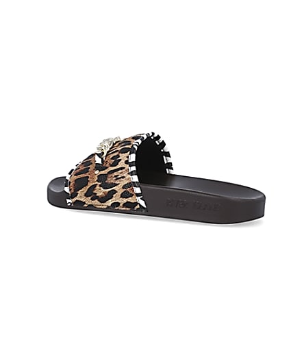 360 degree animation of product Beige leopard print sliders frame-5