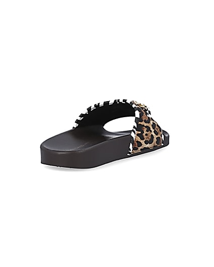 360 degree animation of product Beige leopard print sliders frame-11