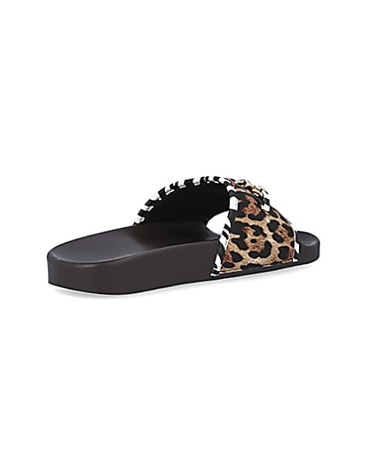 360 degree animation of product Beige leopard print sliders frame-12