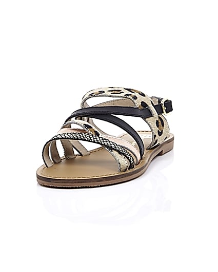360 degree animation of product Beige leopard print strappy sandals frame-2
