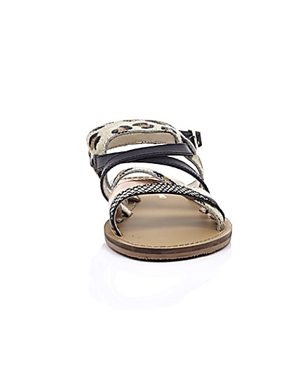 360 degree animation of product Beige leopard print strappy sandals frame-4