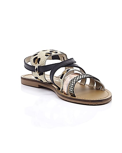 360 degree animation of product Beige leopard print strappy sandals frame-6
