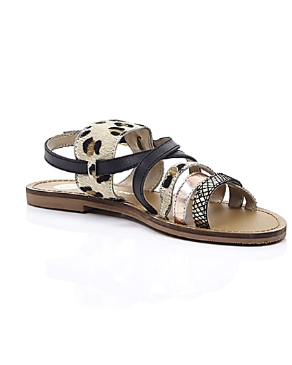 360 degree animation of product Beige leopard print strappy sandals frame-7