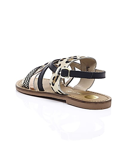 360 degree animation of product Beige leopard print strappy sandals frame-18