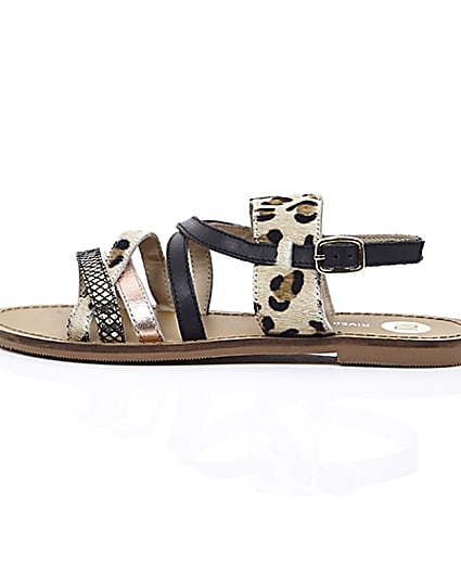 360 degree animation of product Beige leopard print strappy sandals frame-21