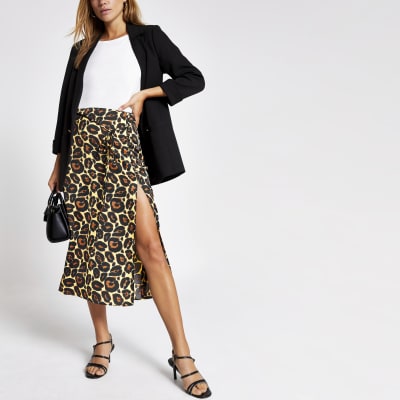 leopard print skirt with split